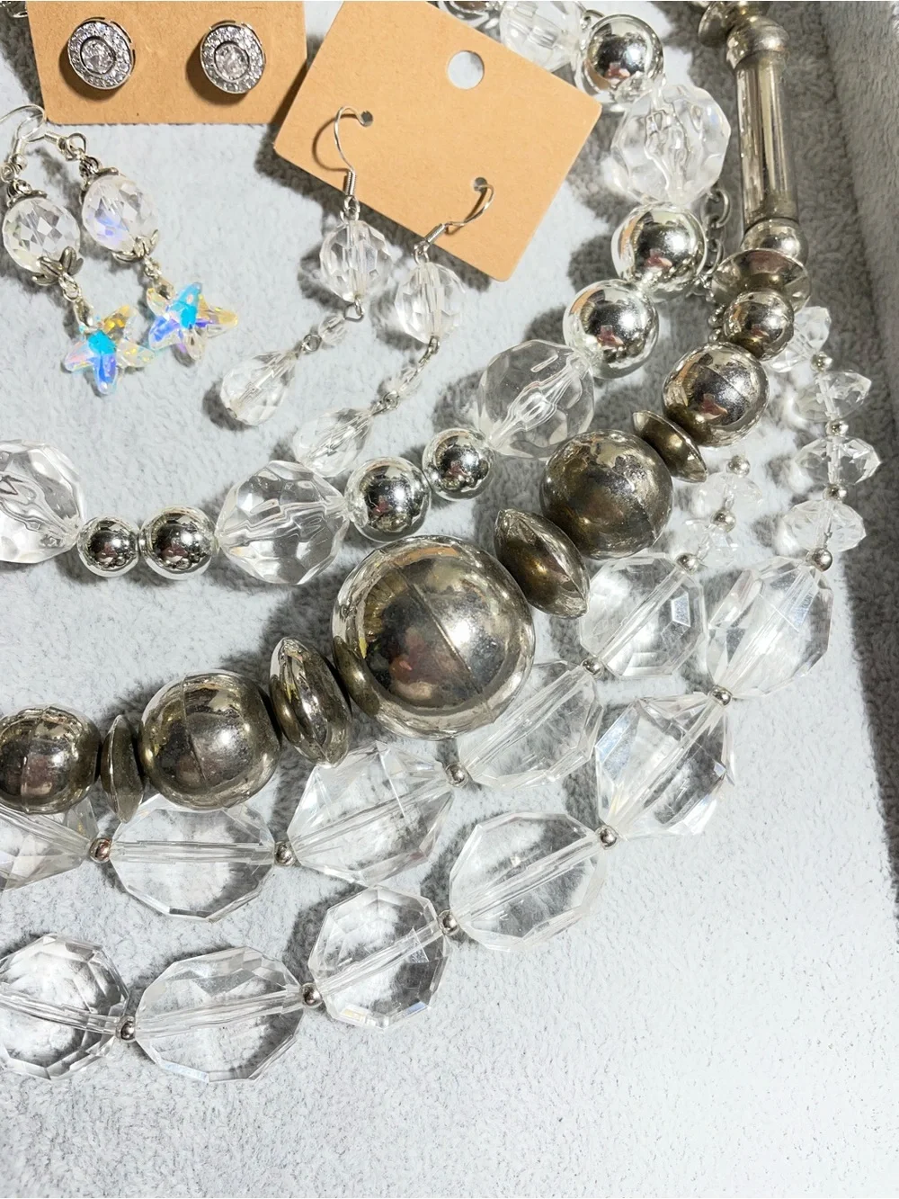 Silver & Clear Curated Statement Earrings Bracelet Lot of 10